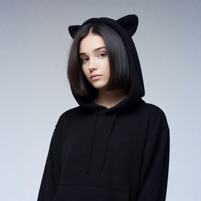 Girl in black cat ear hoodie
