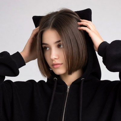 Girl in cat ear hoodie