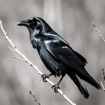 Raven perched on branch