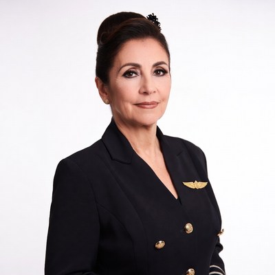 Woman in flight attendant uniform