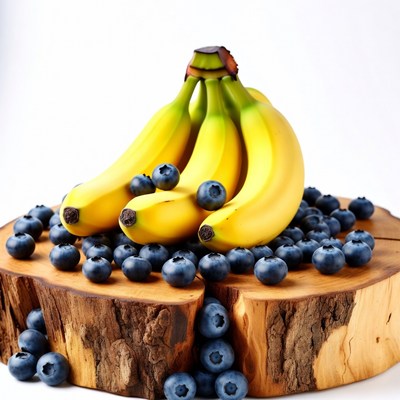Bananas and Blueberries on Wood