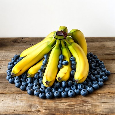 Bananas surrounded by blueberries