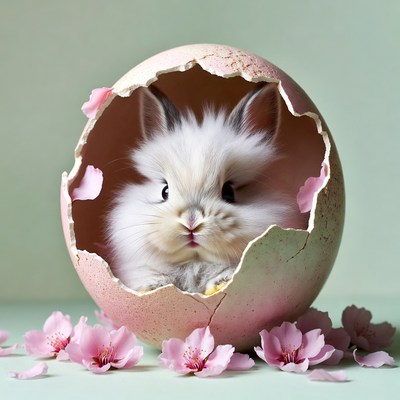 Cute bunny in cracked egg