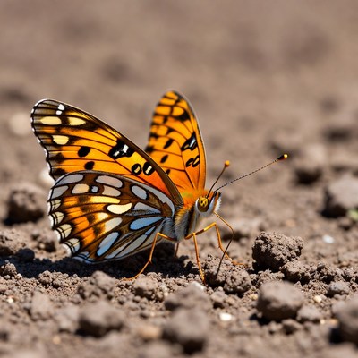 Orange butterfly on dirt ground