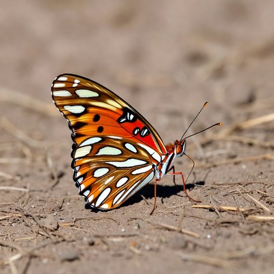 Gulf Fritillary Butterfly on Sand