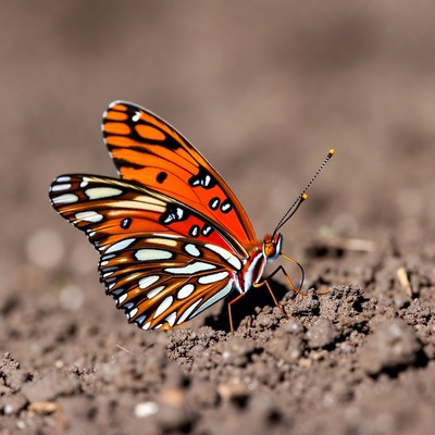 Orange Monarch Butterfly on Soil