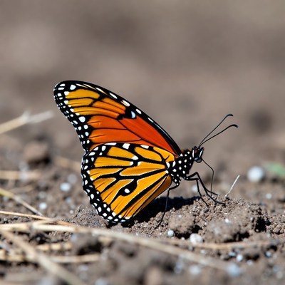 Monarch butterfly on ground