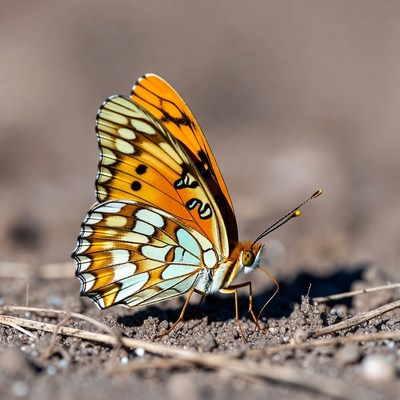 Orange butterfly on ground