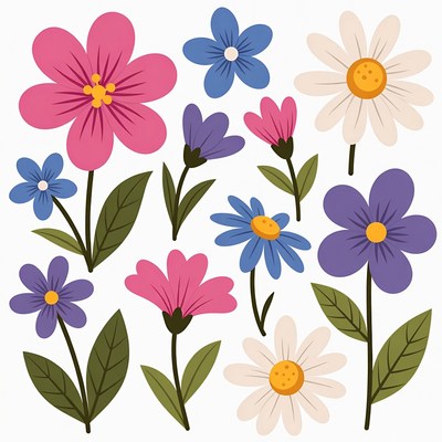 Colorful Flowers Clipart Illustration