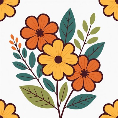Yellow and Orange Flowers Seamless Pattern