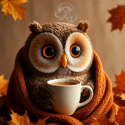 Cute Owl Holding Coffee Cup