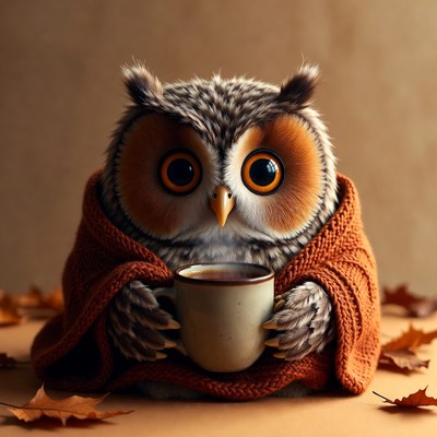 Cute Owl Holding Coffee Cup
