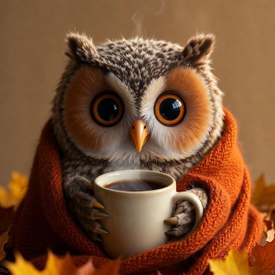 Cute Owl Holding Coffee Cup