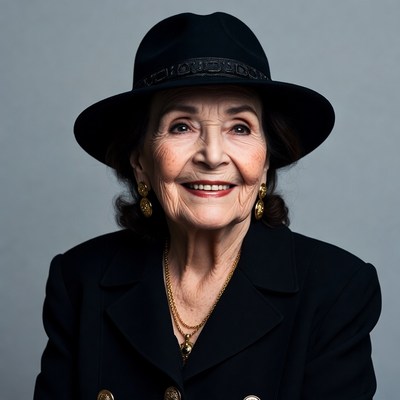 Elderly woman wearing black hat