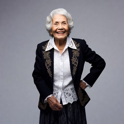 Elderly Asian woman smiling happily
