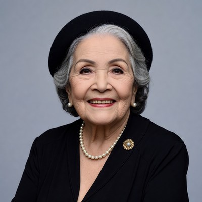 Elderly woman wearing black beret