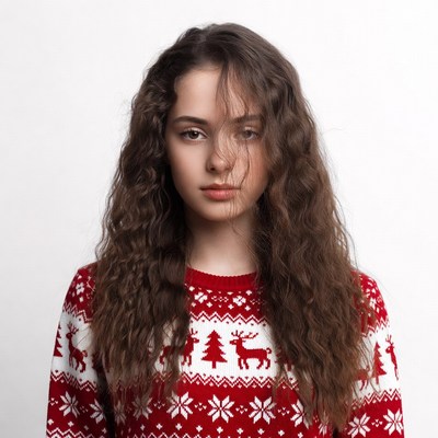 Girl in red reindeer Christmas sweater