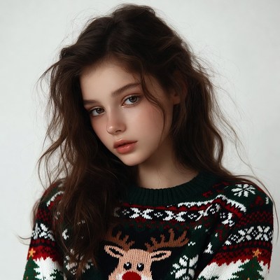 Woman in reindeer Christmas sweater