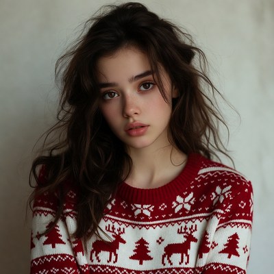 Girl in red reindeer Christmas sweater