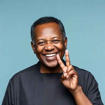 African-American man peace sign smile