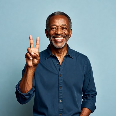 African-American man making peace sign