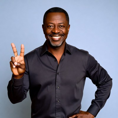 African-American man making peace sign