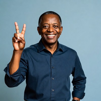 African-American man making peace sign