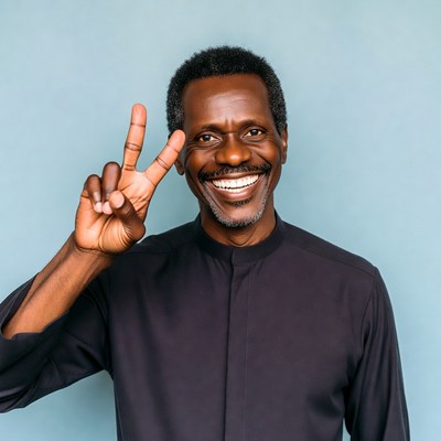 African man making peace sign