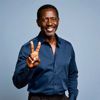 African-American man making peace sign