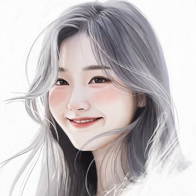 Smiling Asian woman with silver hair