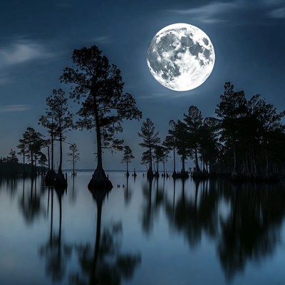Full Moon Over Cypress Swamp