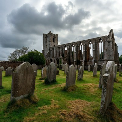 Ruined Gothic Abbey with Gravestones
