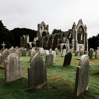 Ruined Gothic Abbey in Graveyard