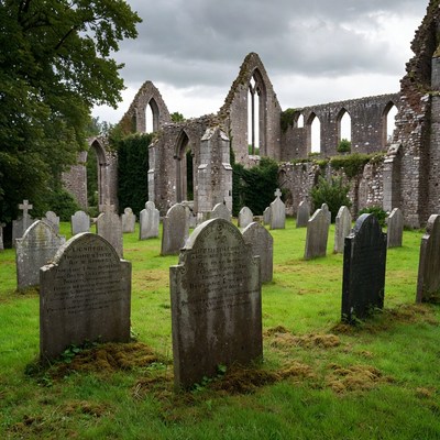 Ancient Gothic Ruins Cemetery Gravestones