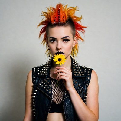Punk woman holding sunflower