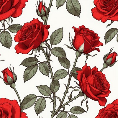 Red Roses Seamless Pattern Illustration