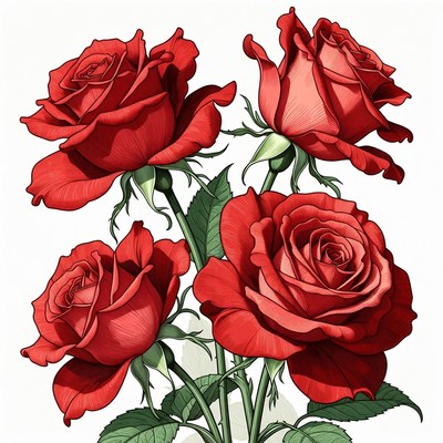 Bouquet of Red Roses Illustration