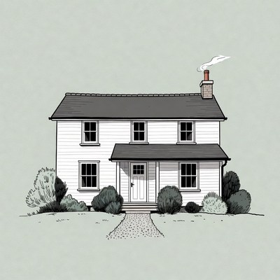 White house with chimney smoke