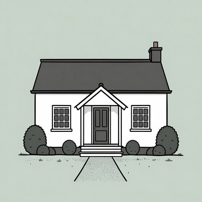White Cottage House Illustration