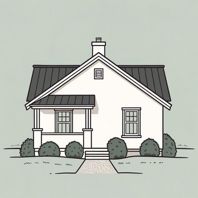 White house with dark roof illustration