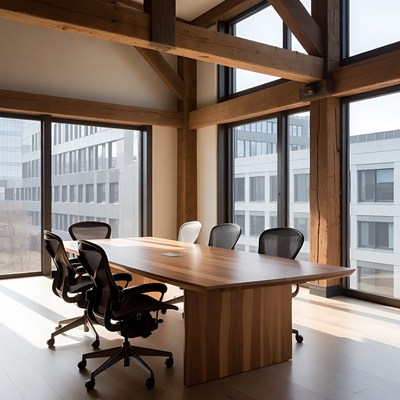 Empty modern wooden conference room