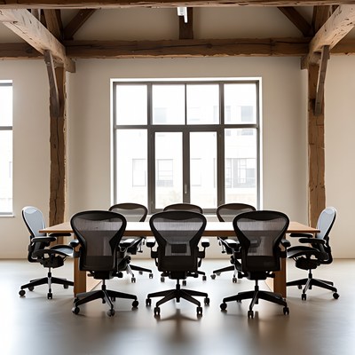 Empty conference room with wooden beams