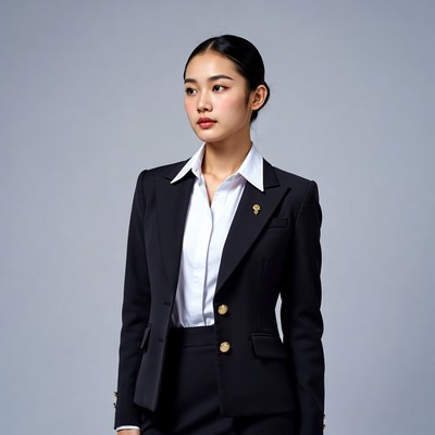 Asian woman in black blazer suit