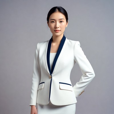 Asian woman in white blazer suit