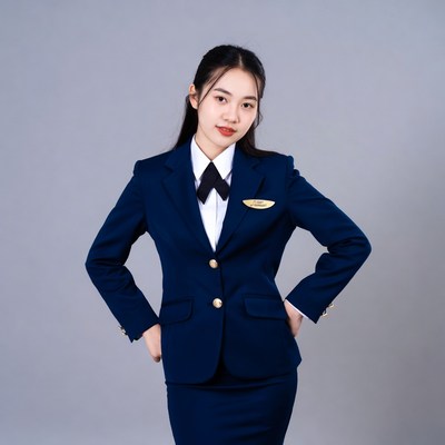 Asian woman in flight attendant uniform