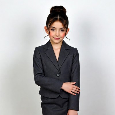 Young girl in gray suit