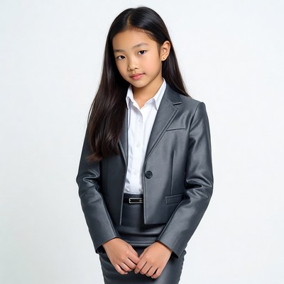 Asian girl in gray suit