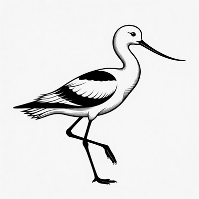 Black and White Avocet Illustration