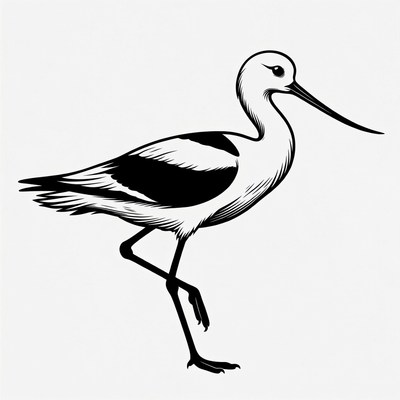 Black and white avocet bird illustration