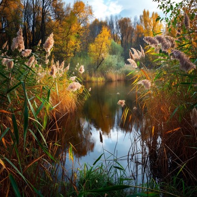 Autumn Reeds by Forest Lake
